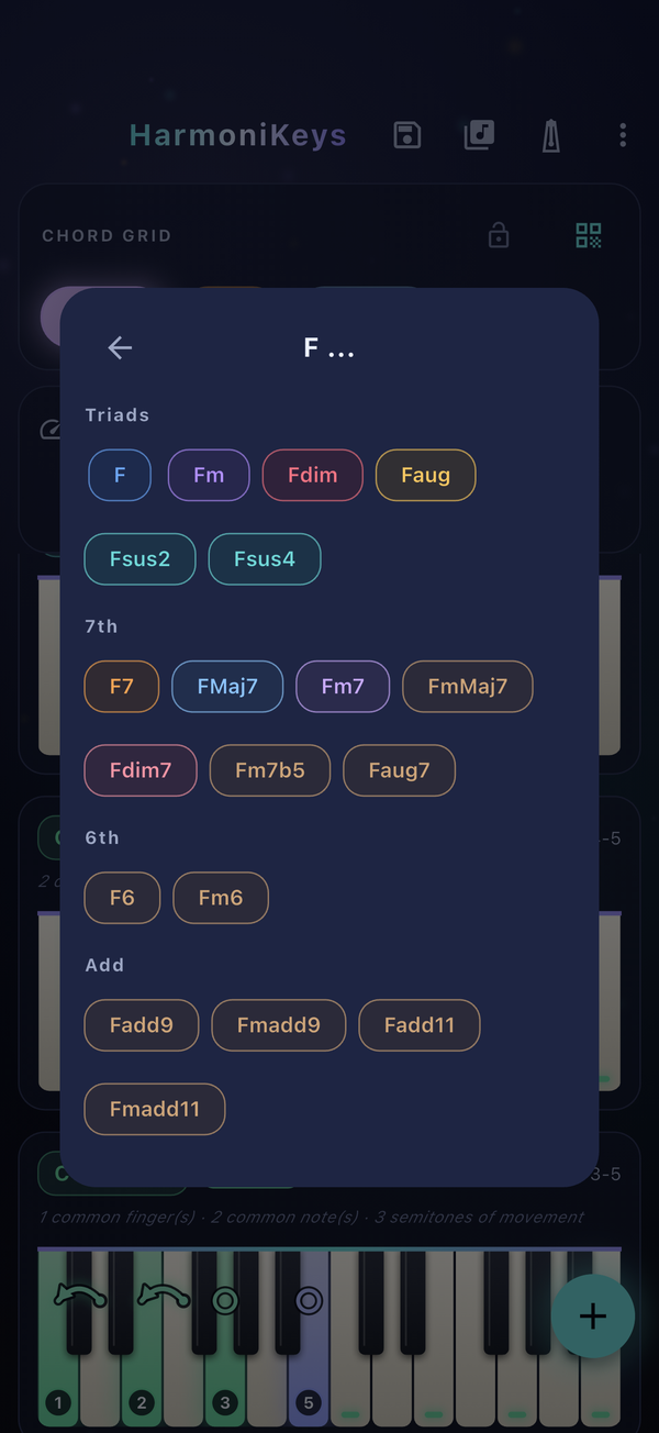 Chord type selection